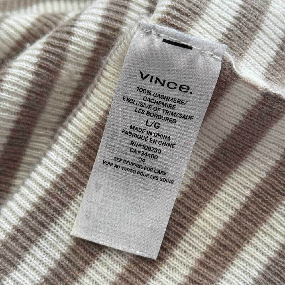 Vince Beige Tan White Striped Cashmere Long Sleeve Turtleneck Sweater Size Large - Picture 8 of 8